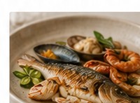Illustrazione editoriale di un piatto di pesce